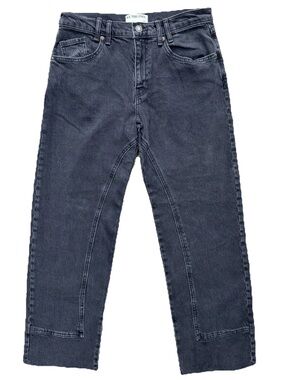 We The Free Free People Risk Taker Jeans 27 Black Mid Rise Straight Leg Raw Hem